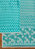Aqua Blue Cotton Unstitched Suit With Dupatta