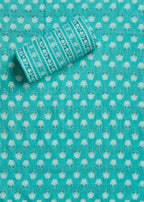 Aqua Blue Cotton Unstitched Suit With Dupatta