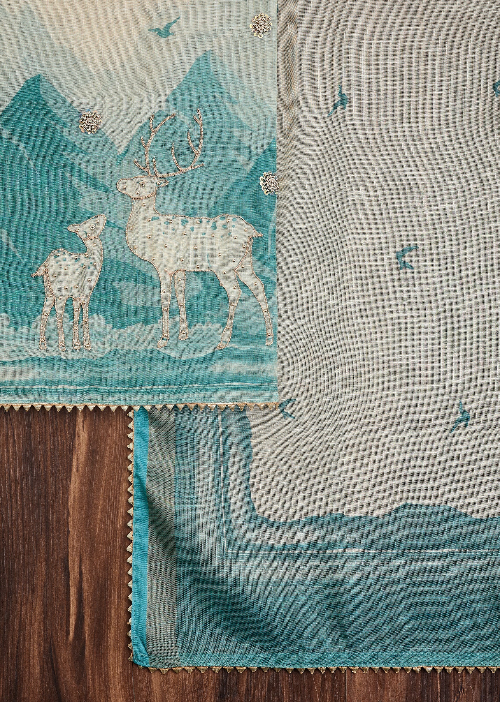 Aqua Blue Linen Unstitched Suit