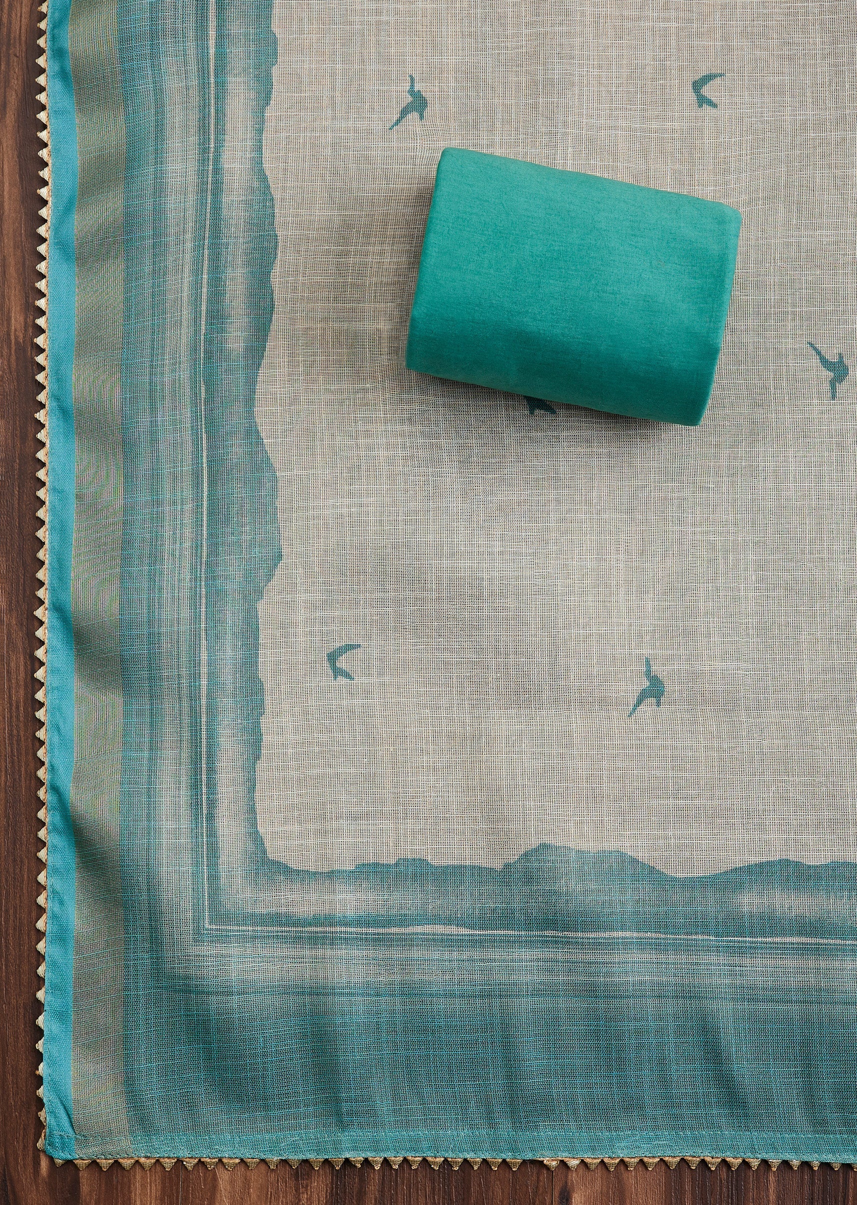 Aqua Blue Linen Unstitched Suit