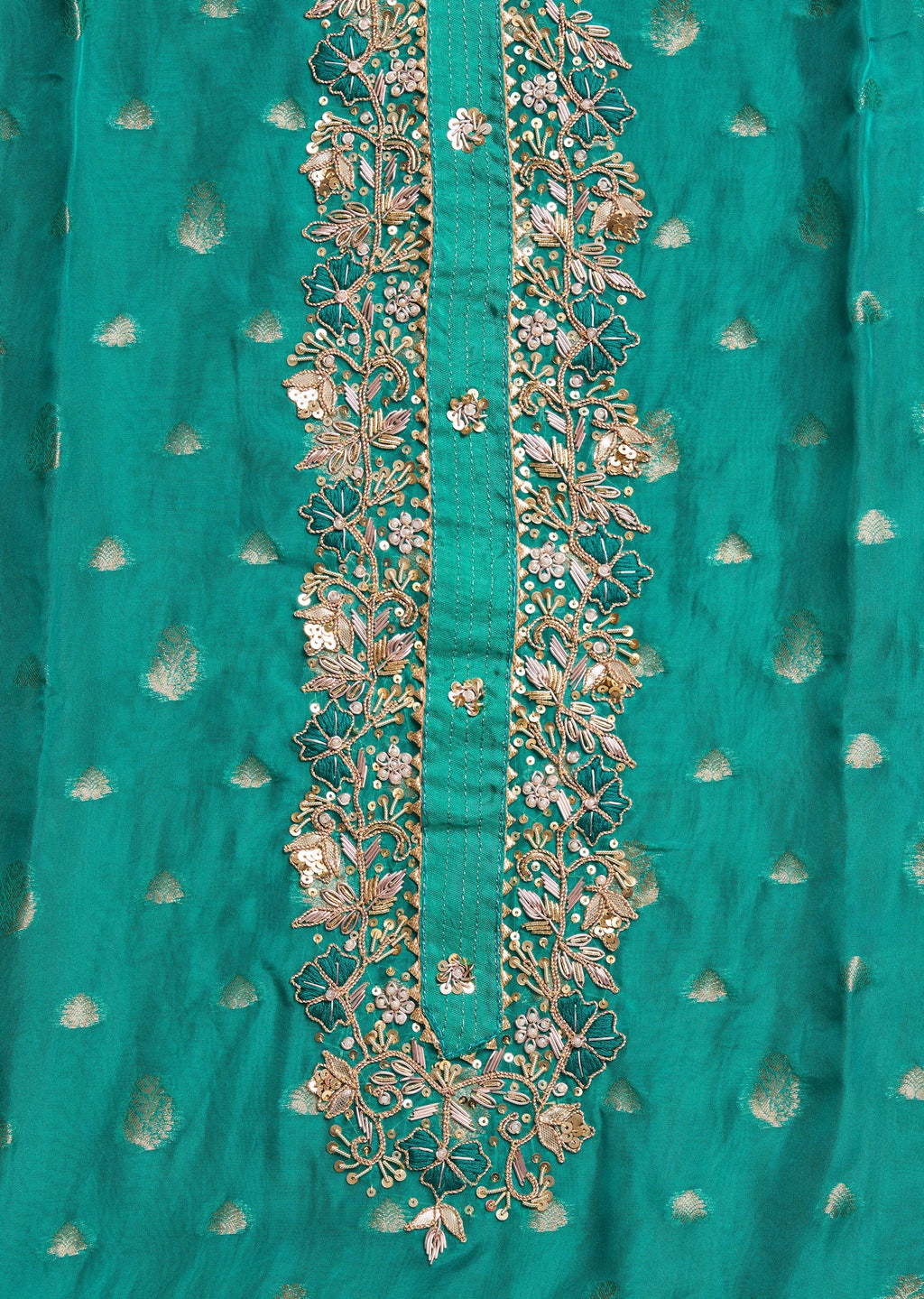 Aqua Blue Organza Brocade Unstitched Suit Set