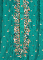 Aqua Blue Organza Brocade Unstitched Suit Set