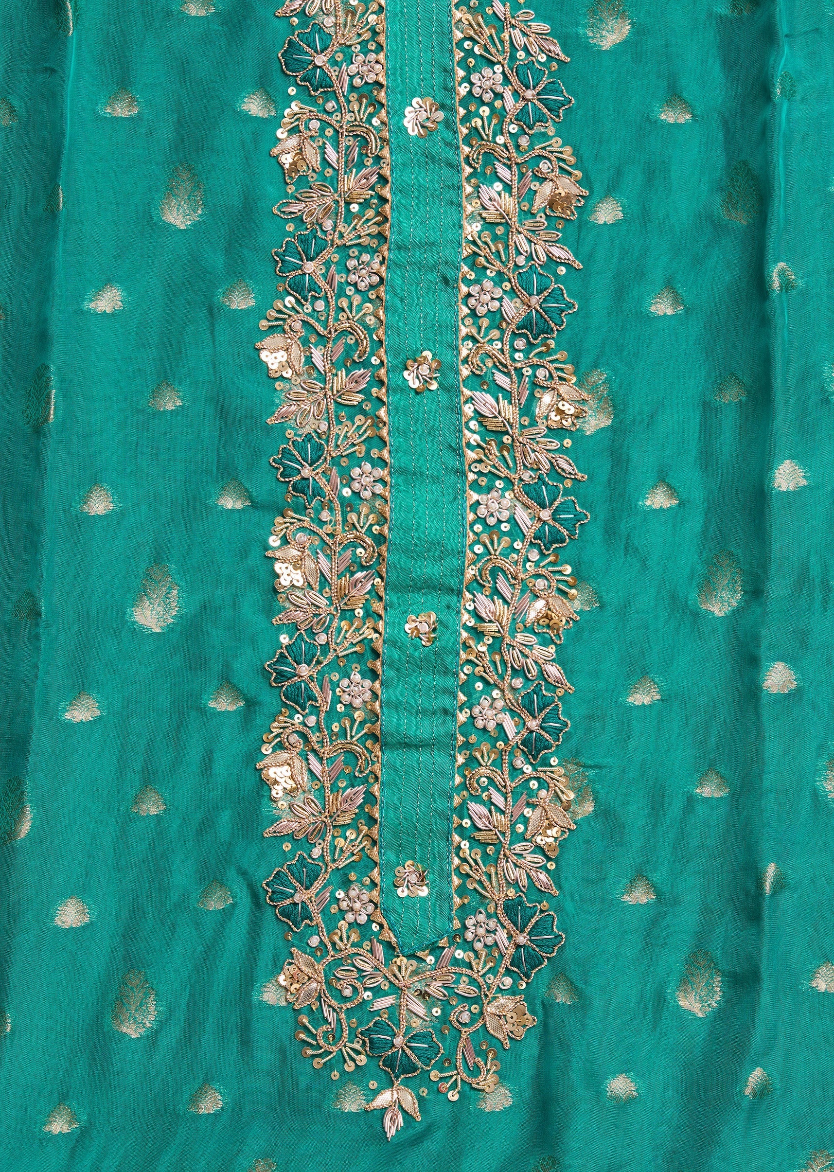 Aqua Blue Organza Brocade Unstitched Suit Set