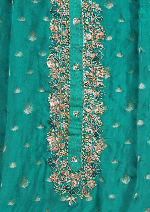 Aqua Blue Organza Brocade Unstitched Suit Set