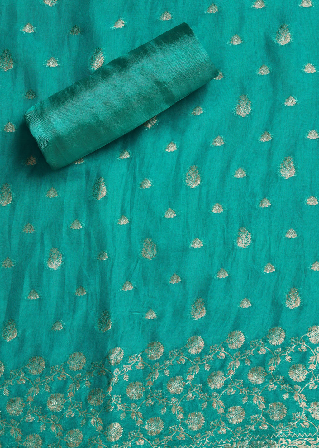 Aqua Blue Organza Brocade Unstitched Suit Set