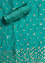 Aqua Blue Organza Brocade Unstitched Suit Set