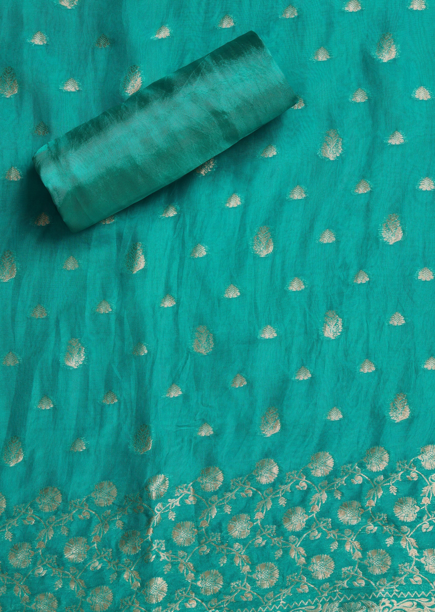 Aqua Blue Organza Brocade Unstitched Suit Set