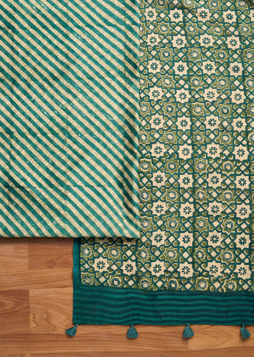 Azure Blue Chanderi Printed Unstitched Suit Set