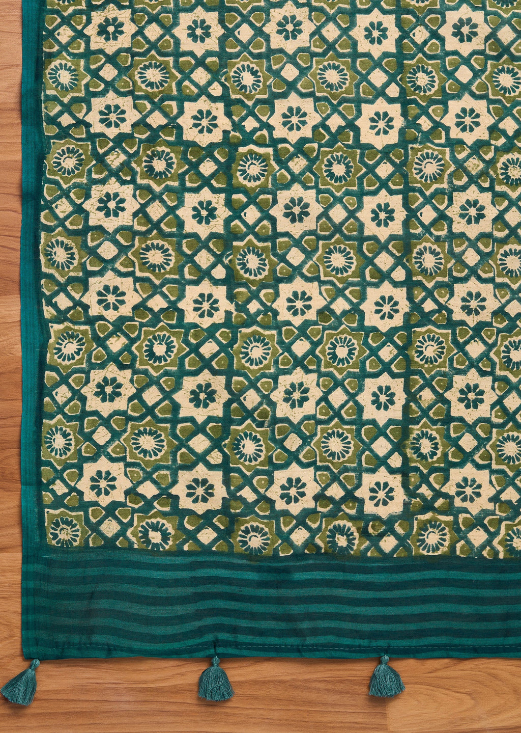 Azure Blue Chanderi Printed Unstitched Suit Set