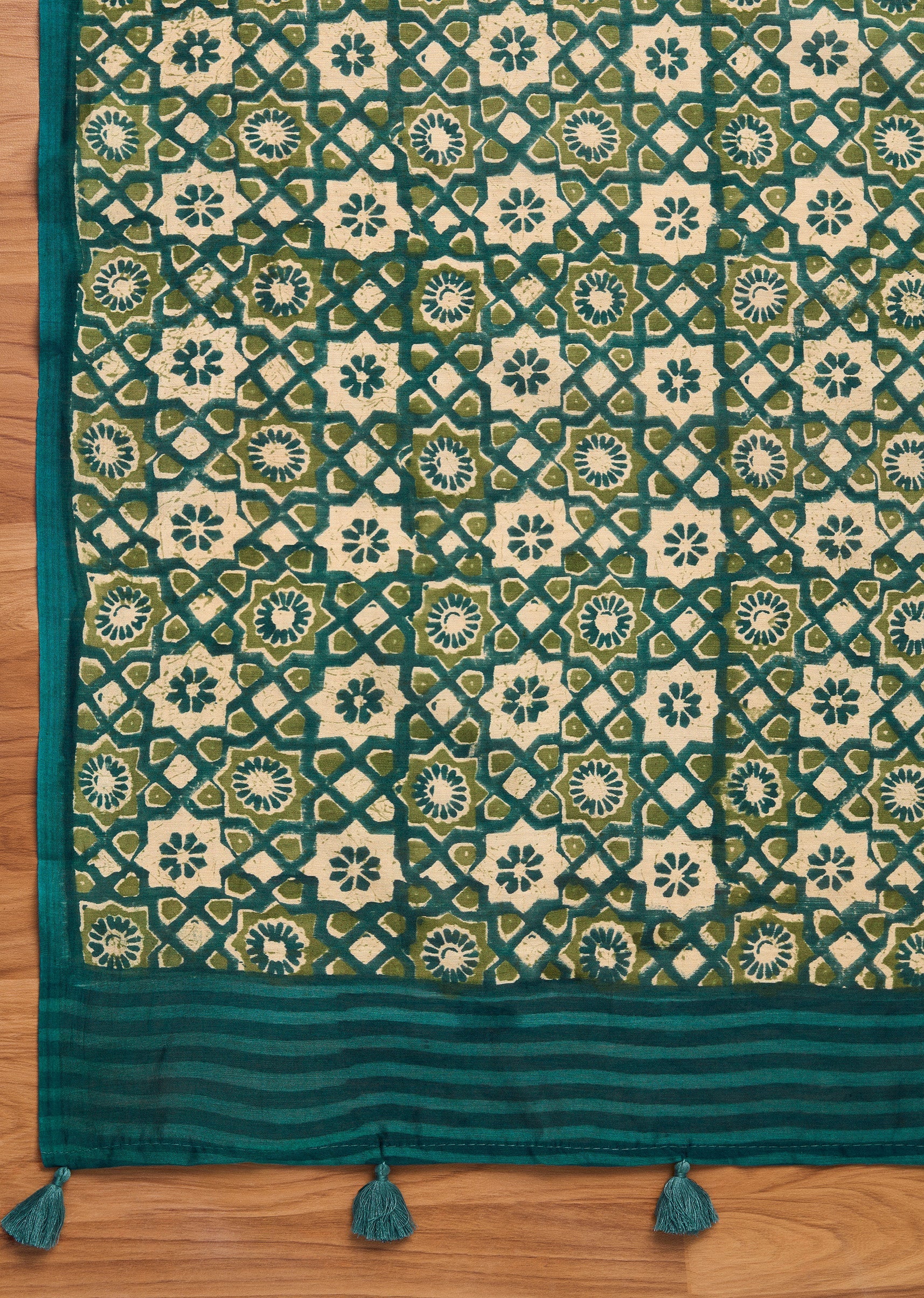 Azure Blue Chanderi Printed Unstitched Suit Set