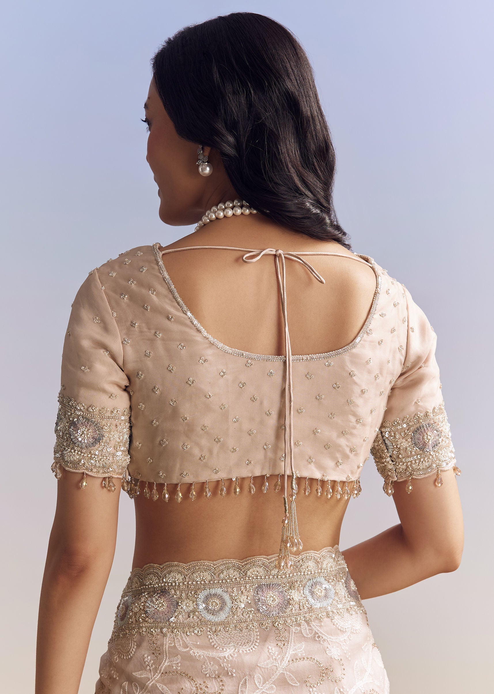 Baby Pink Organza Saree With Chikankari Threadwork And Beaded Embroidery