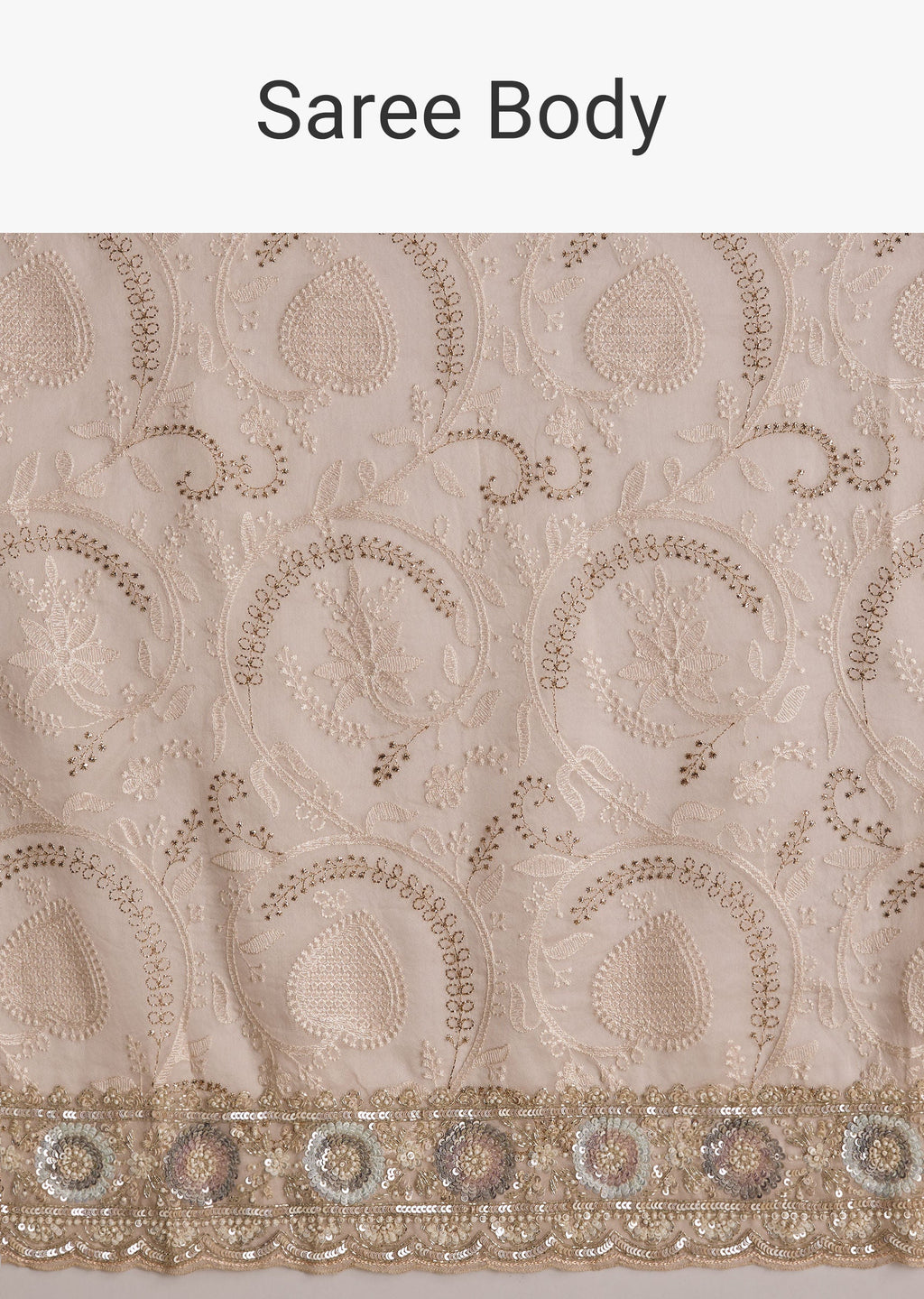 Baby Pink Organza Saree With Chikankari Threadwork And Beaded Embroidery