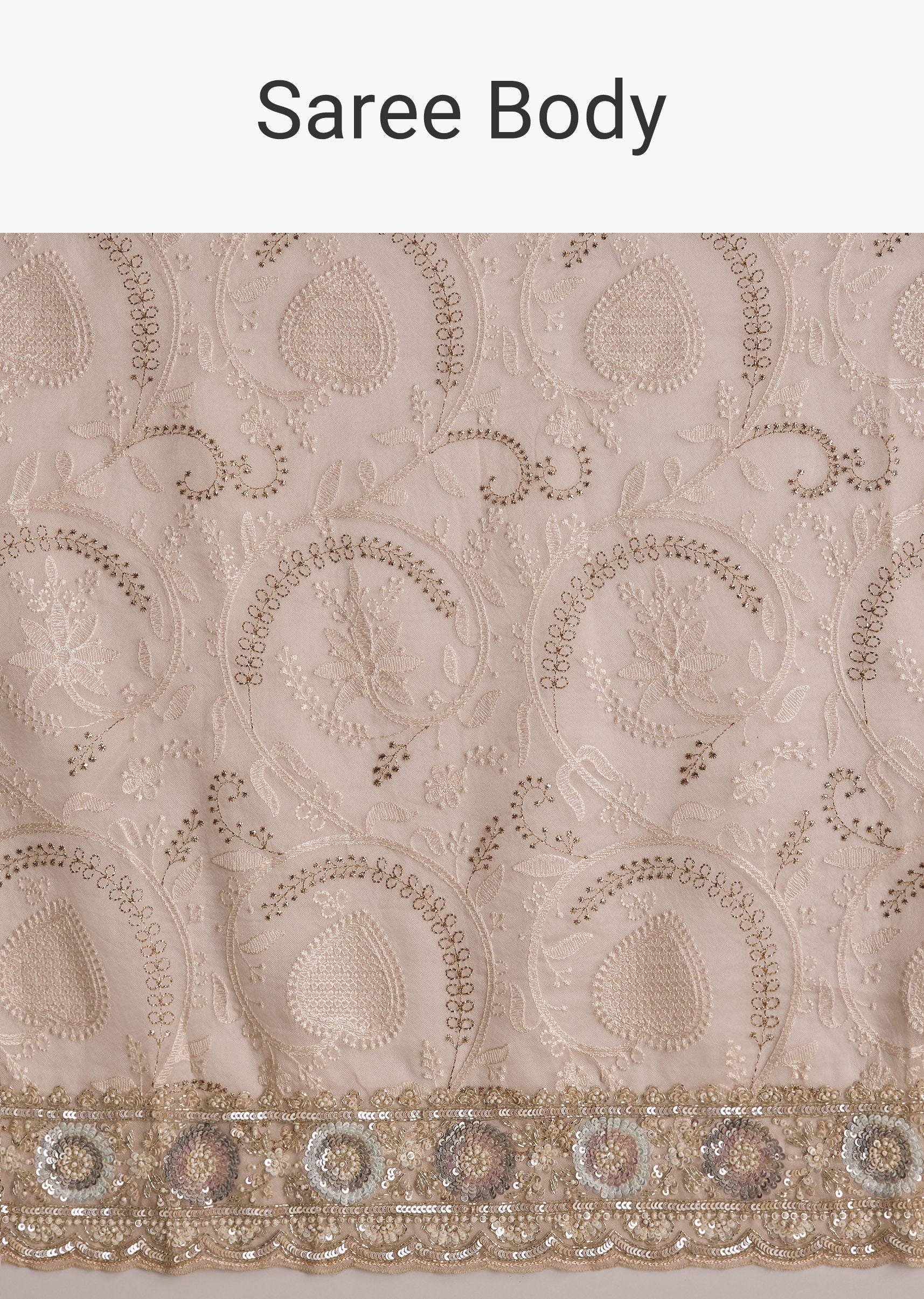 Baby Pink Organza Saree With Chikankari Threadwork And Beaded Embroidery