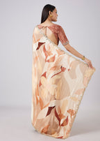 Beige Abstract Print Saree with Blouse