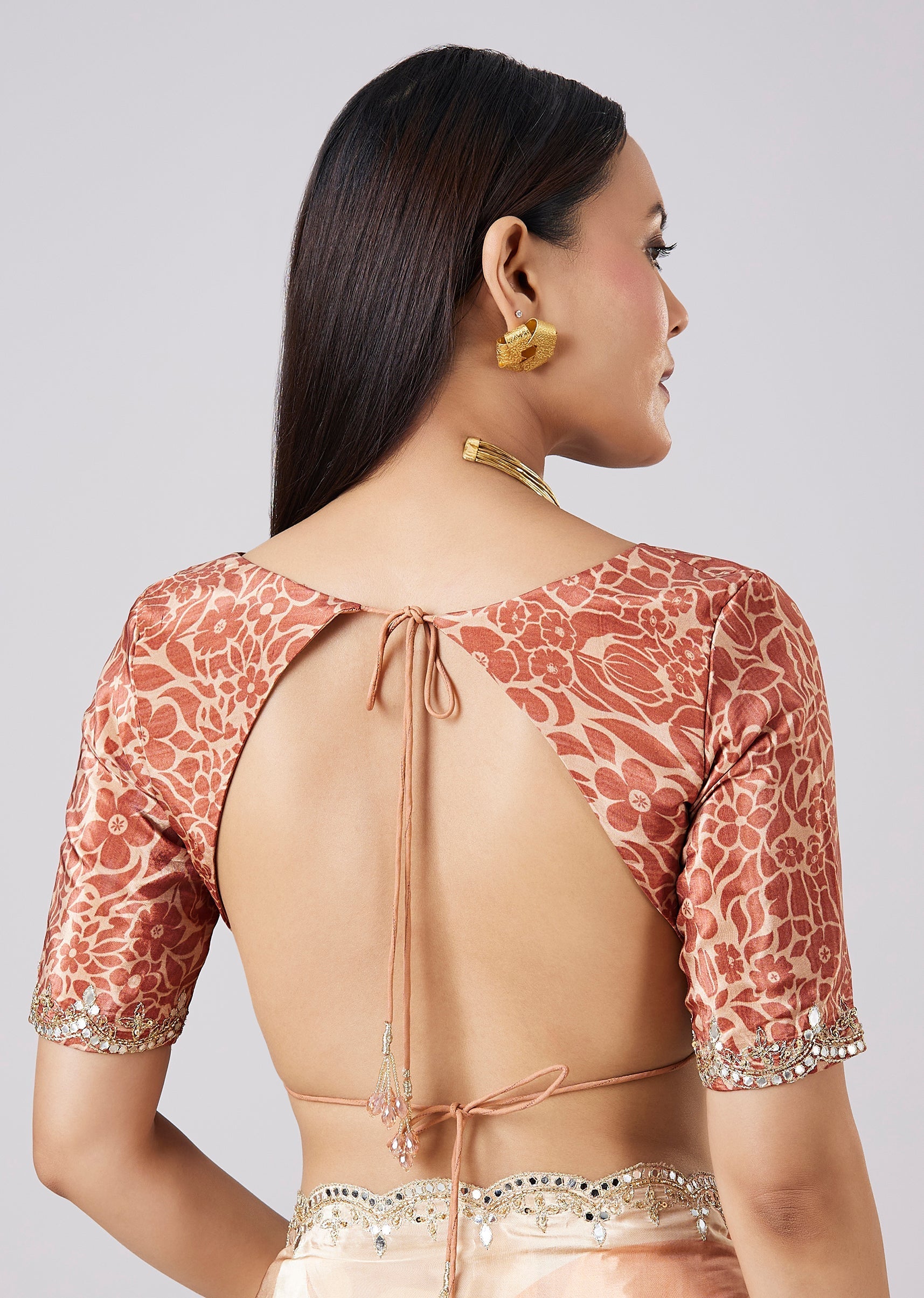 Beige Abstract Print Saree with Blouse