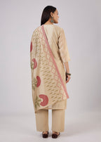 Beige Chanderi Kurta Set With Thread And Sequins Work