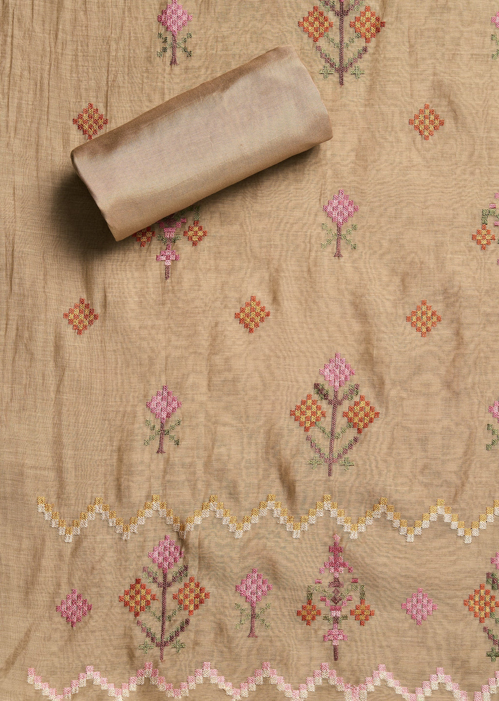 Beige Chanderi Suit