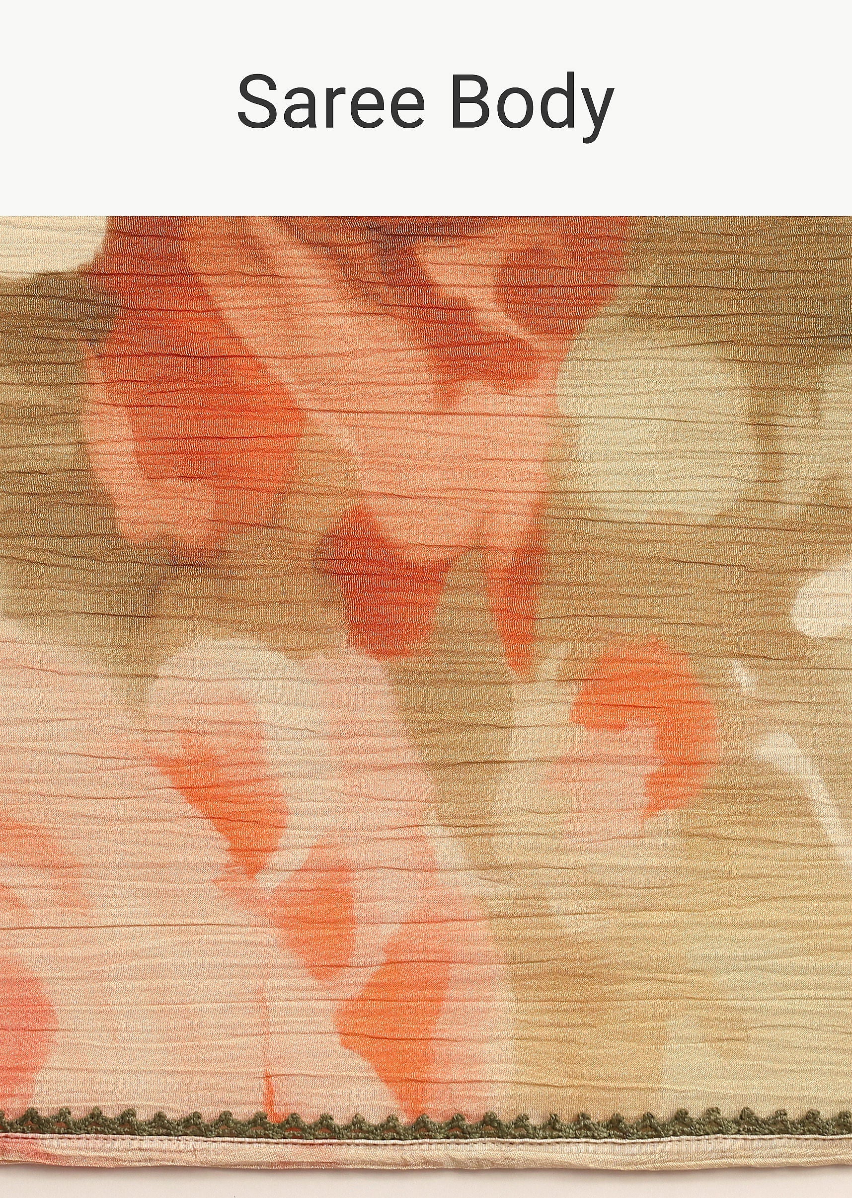 Beige Crushed Abstract Print Saree With Lace Pallu Border