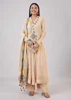 Beige Organza Anarkali With Gotta Lace