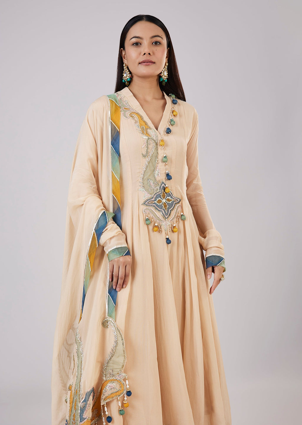 Beige Organza Anarkali With Gotta Lace