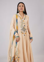 Beige Organza Anarkali With Gotta Lace