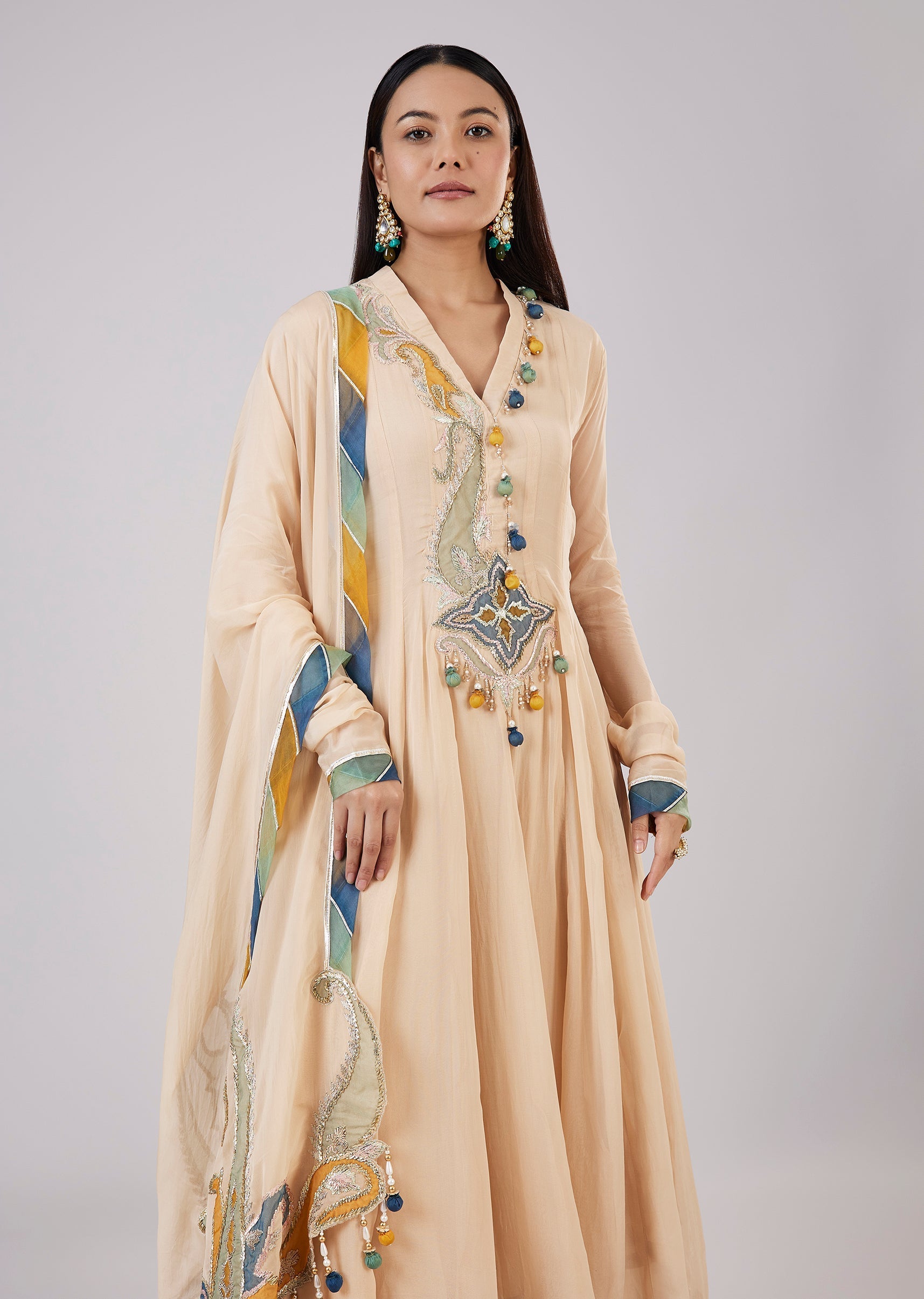 Beige Organza Anarkali With Gotta Lace