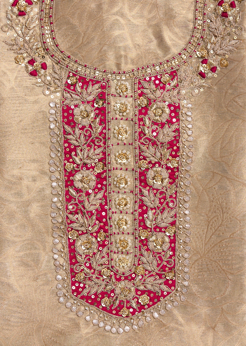 Beige Tissue Embroidered Unstitched Suit Set