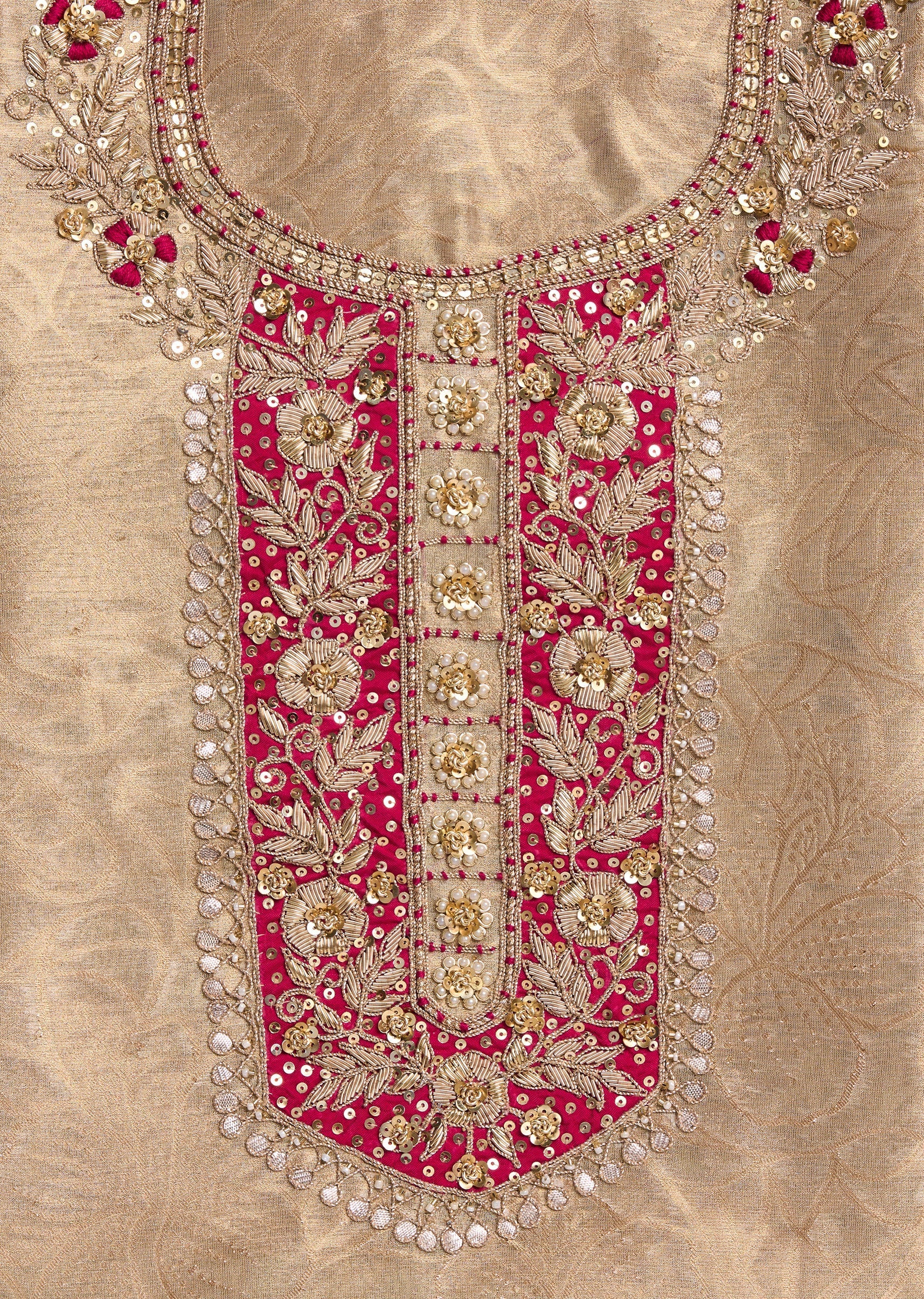 Beige Tissue Embroidered Unstitched Suit Set
