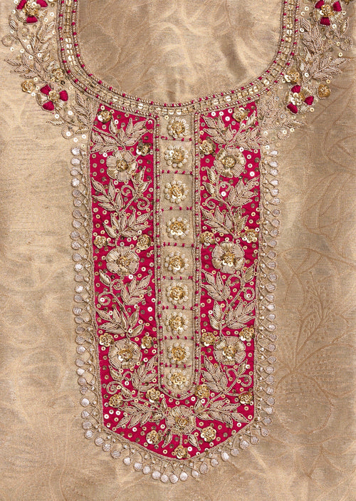 Beige Tissue Embroidered Unstitched Suit Set