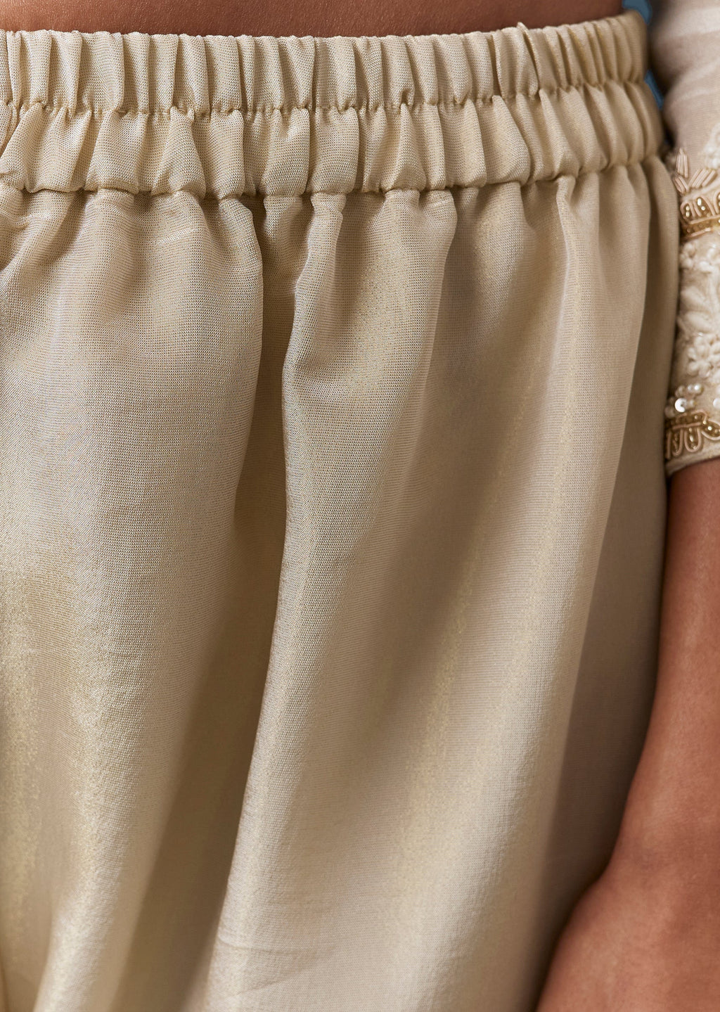 Beige Tissue Kurta Pant Set With Dupatta