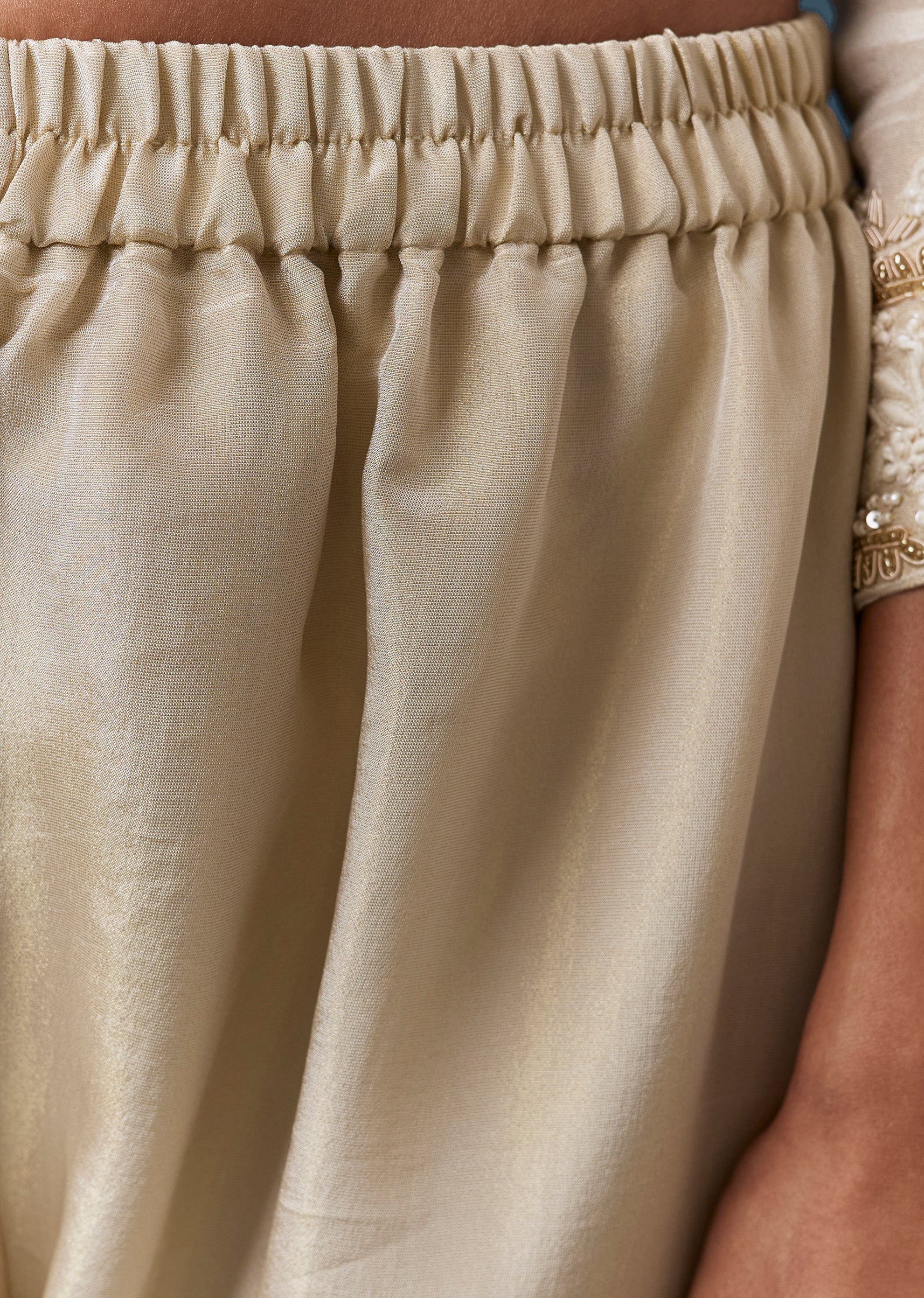 Beige Tissue Kurta Pant Set With Dupatta