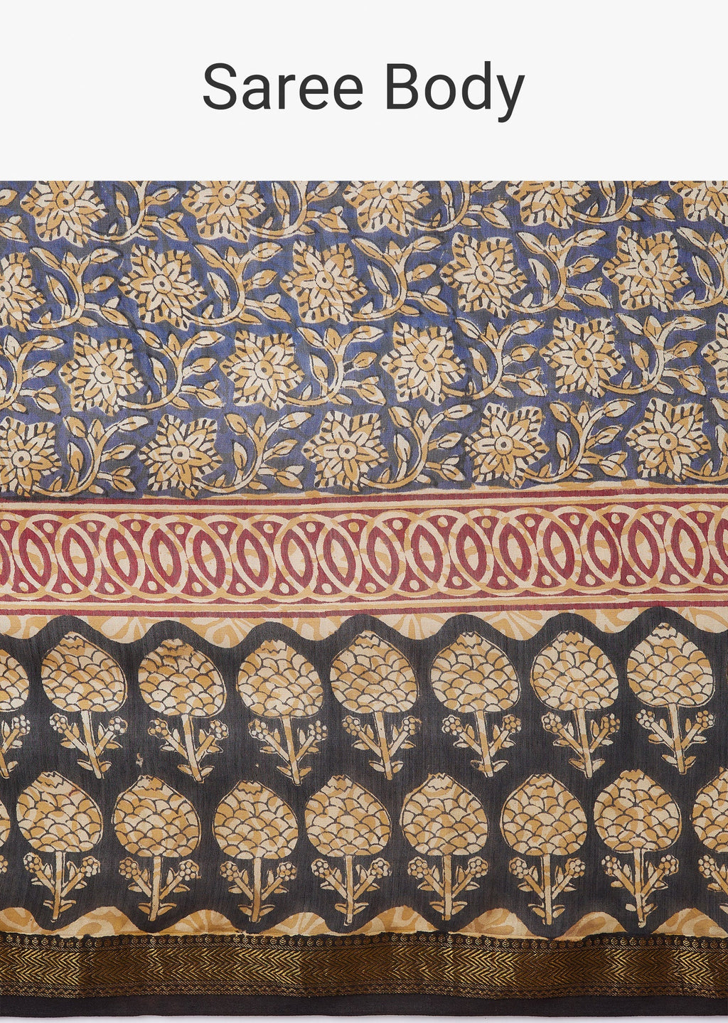 Black Block Printed Motif Saree with Unstitched Blouse