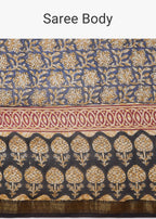 Black Block Printed Motif Saree with Unstitched Blouse