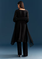 Black Chinon Kurta Set With Sequins And Cut Dana Work