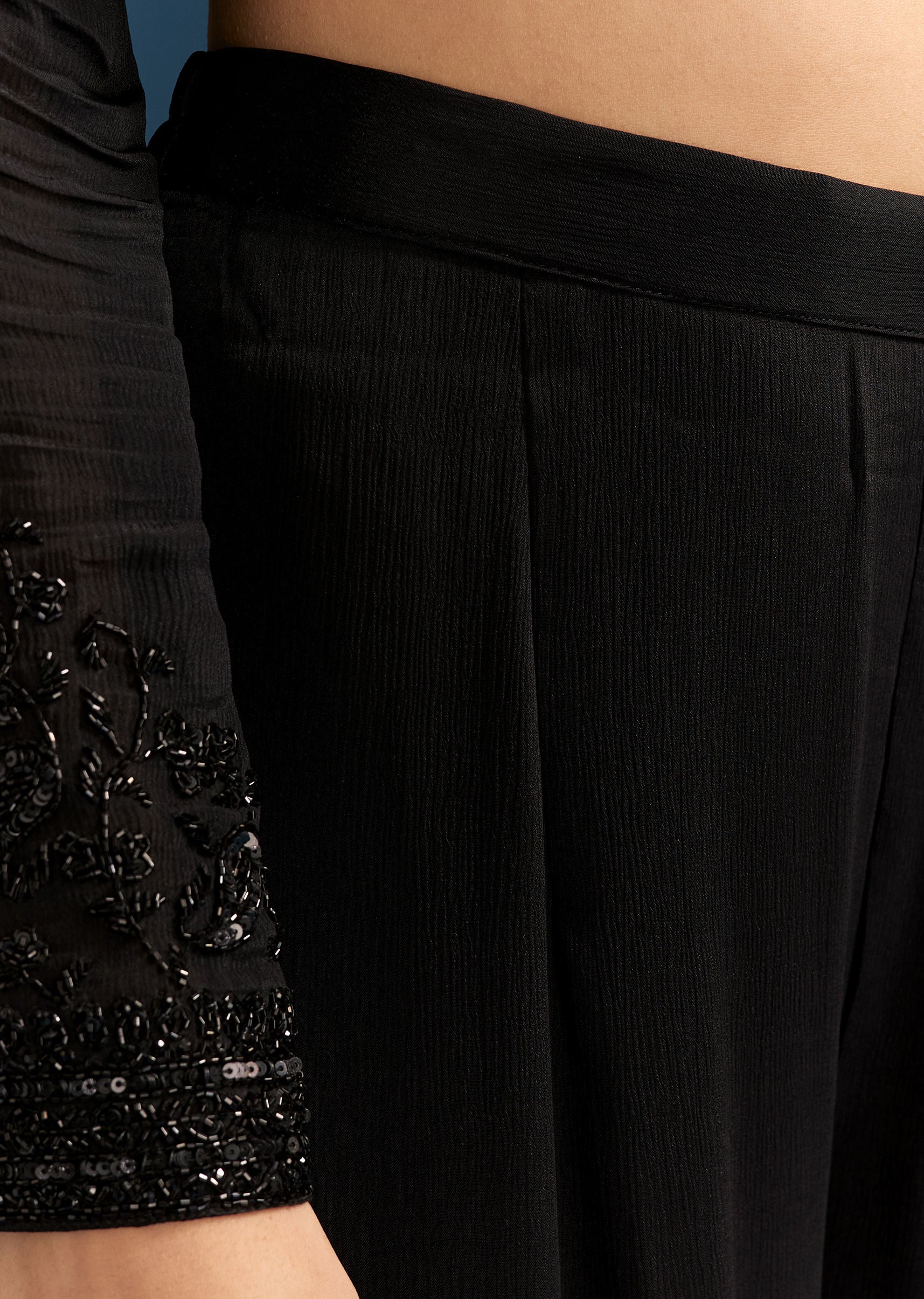 Black Chinon Kurta Set With Sequins And Cut Dana Work