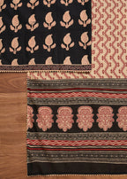Black Cotton Printed Unstitched Suit with Dupatta and Bottom Fabric