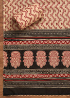 Black Cotton Printed Unstitched Suit with Dupatta and Bottom Fabric