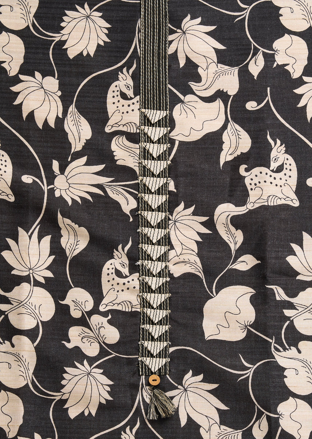 Black Cotton Printed Unstitched Suit And Dupatta and Bottom Fabric
