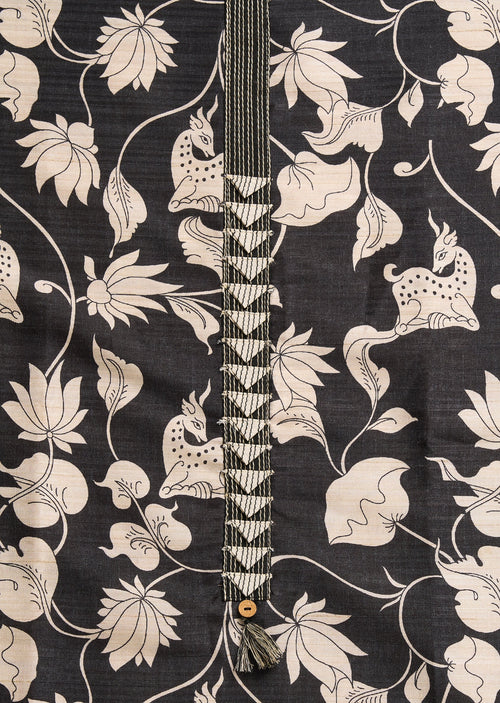 Black Cotton Printed Unstitched Suit And Dupatta and Bottom Fabric