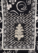 Black Cotton Printed Unstitched Suit With Dupatta