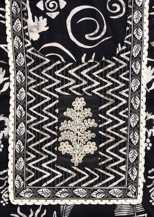 Black Cotton Printed Unstitched Suit With Dupatta