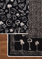 Black Cotton Printed Unstitched Suit With Dupatta