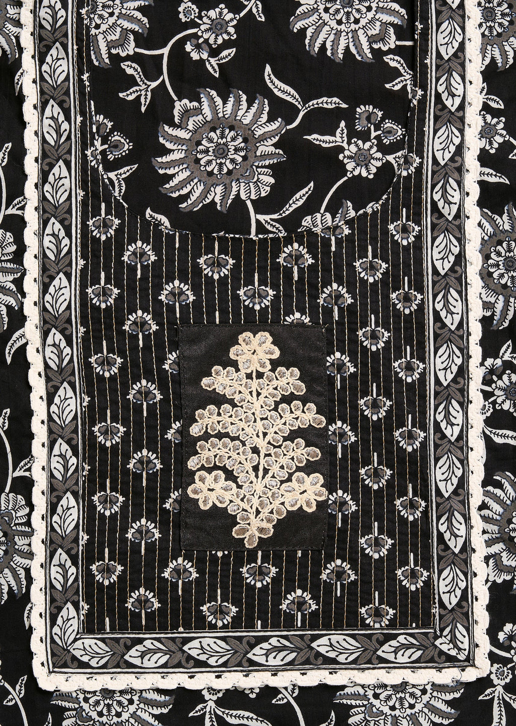 Black Cotton Unstitched Suit