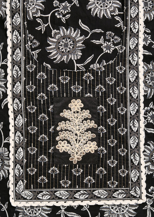 Black Cotton Unstitched Suit