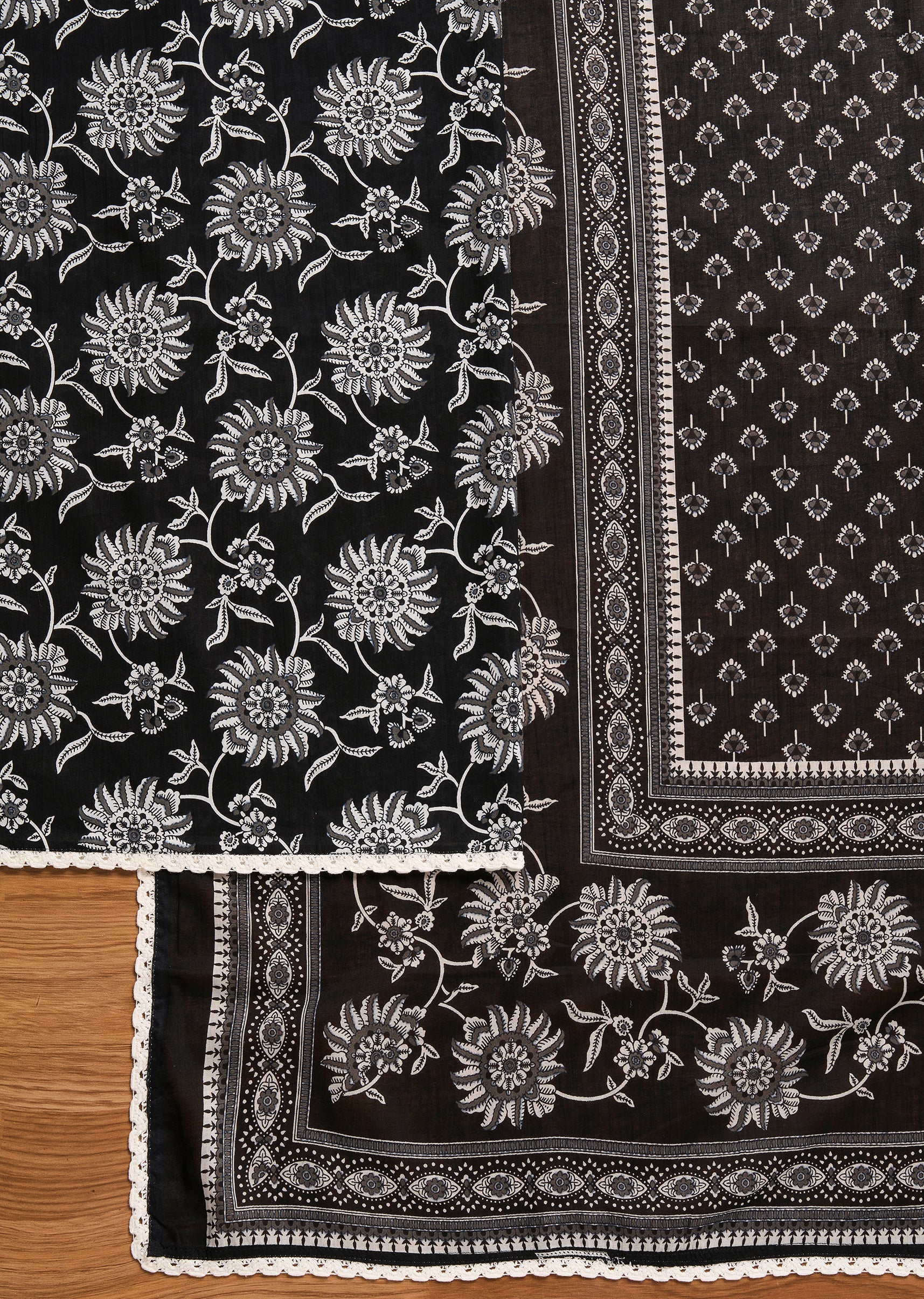 Black Cotton Unstitched Suit