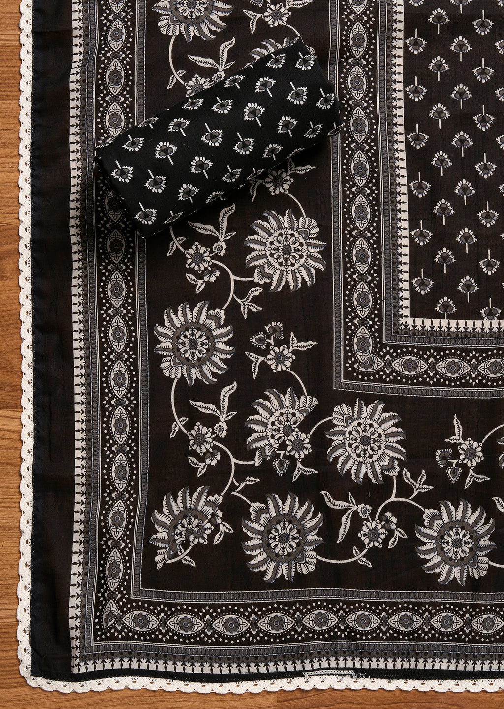 Black Cotton Unstitched Suit