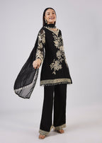 Black Georgette Palazzo Set With Resham Work