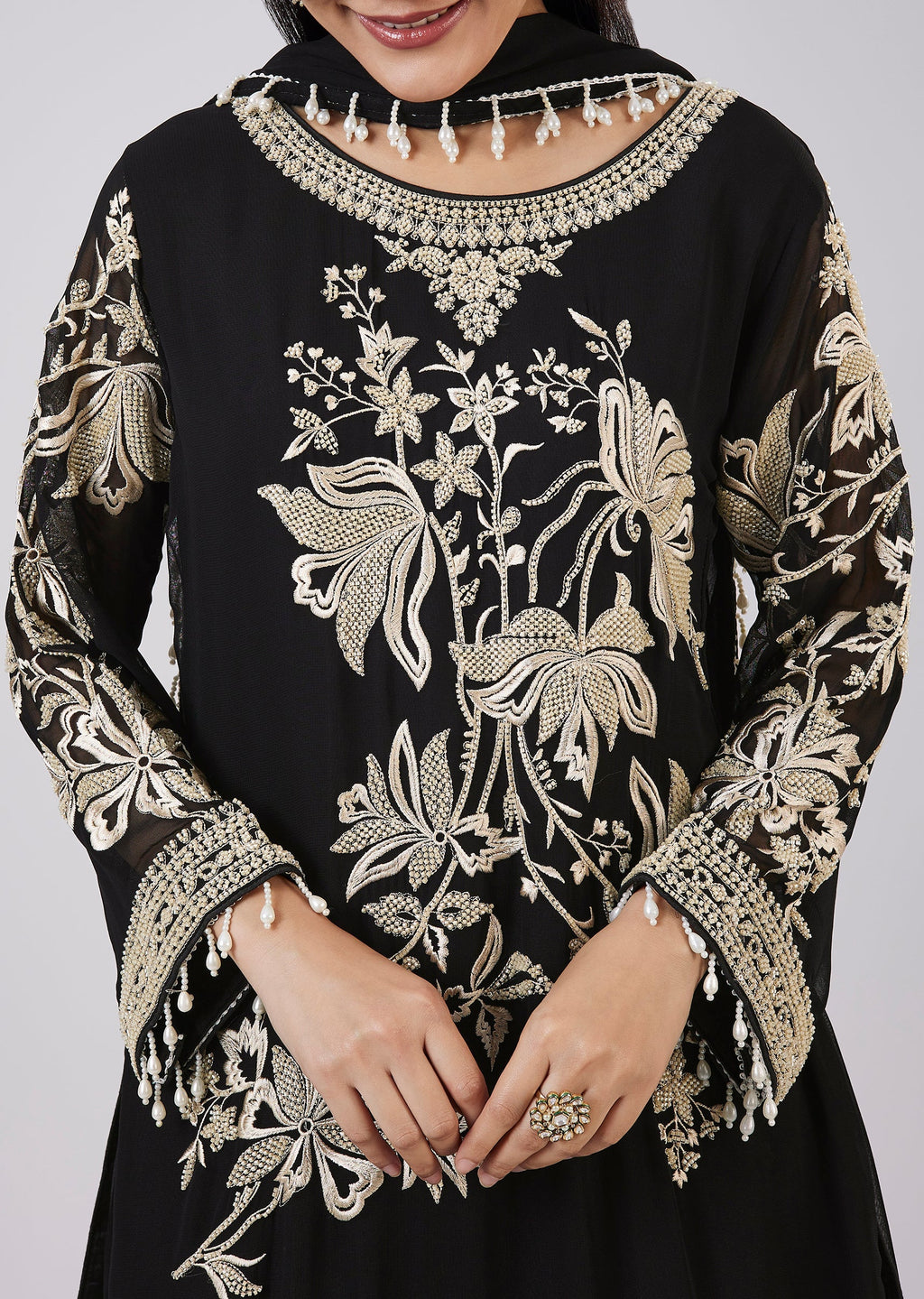 Black Georgette Palazzo Set With Resham Work