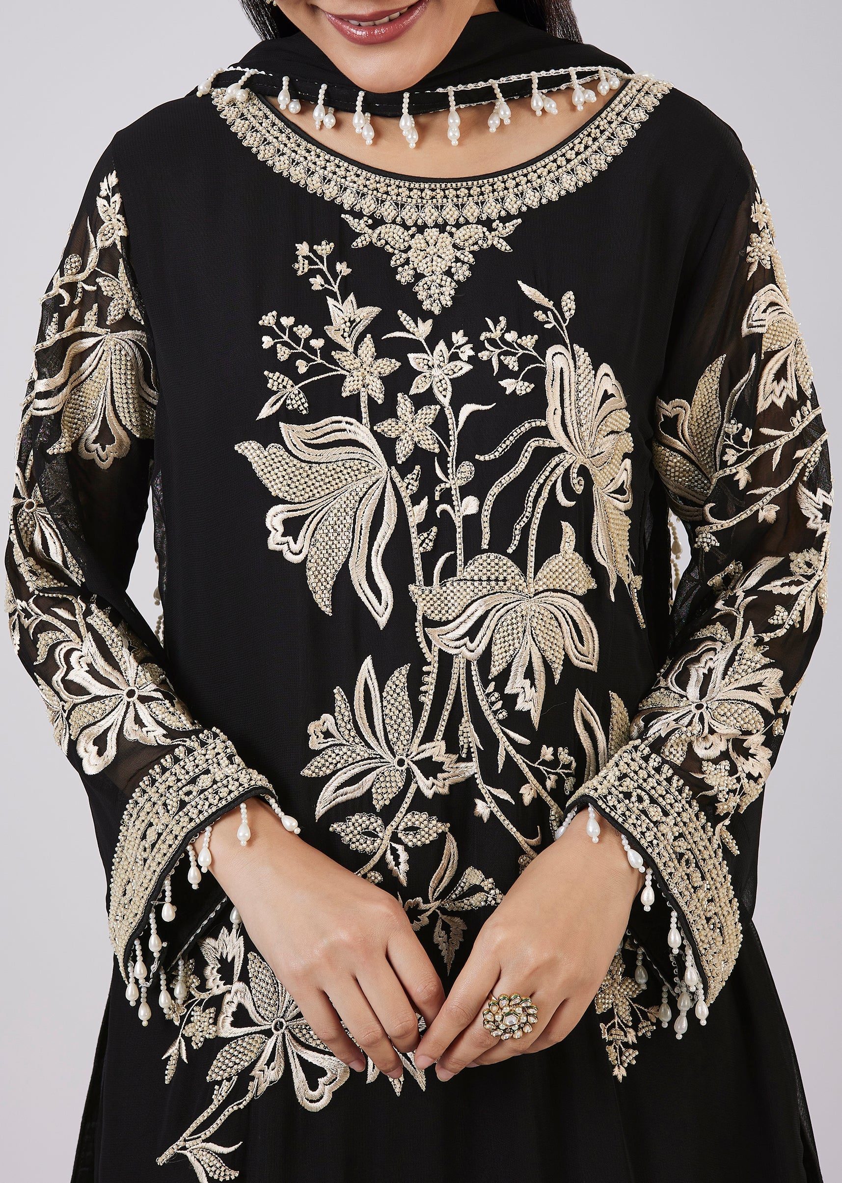 Black Georgette Palazzo Set With Resham Work