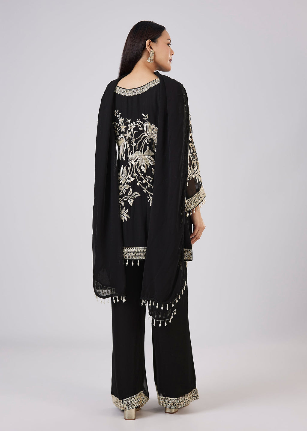 Black Georgette Palazzo Set With Resham Work
